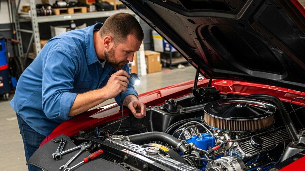 Mecánico revisando el motor de un auto